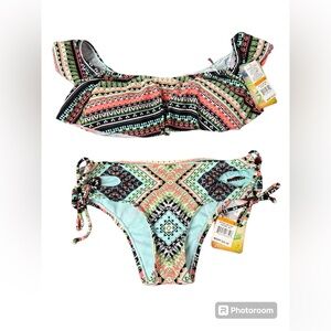 New Hobie bikini two-piece swimsuit colorful multicolor bright geometric small